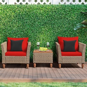 Tangkula 3 Piece Outdoor Rattan Sofa Set Wicker Conversation Furniture Set with Cushions - 1 of 4