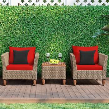 Tangkula 3 Piece Outdoor Rattan Sofa Set Wicker Conversation Furniture Set with Cushions