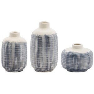 Mini Terra Cotta Bud Vase with Navy Criss Cross Pattern (Set of 6) By Melrose - 1 of 2