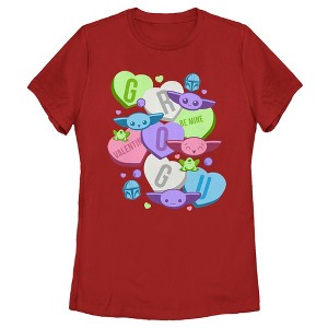 Women's Star Wars The Mandalorian Valentine's Day The Child Floating Candy Hearts T-Shirt - 1 of 4