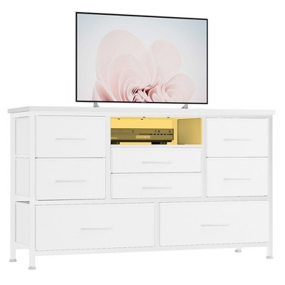 8-Drawer LED Dresser Stand with Outlet for 55'' TV, Storage Chest for Living Room & Entryway, Dresser Organizer with 22 Light Modes
