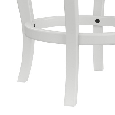 White Wood Swivel Counter Stool with Beige Fabric