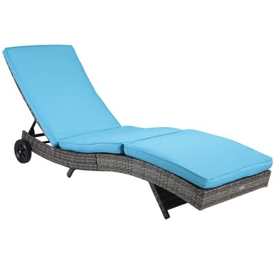 PAGED Outdoor Pool Lounge Chairs with 5-Position Adjustable Backrest PE Rattan Cushioned Patio Sun Lounger with Wheels for Patio