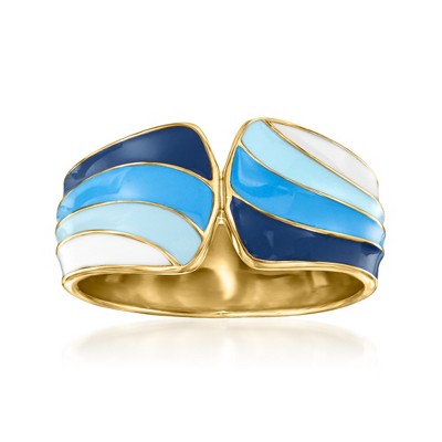 Ross-Simons Blue and White Enamel Ring in 18kt Gold Over Sterling