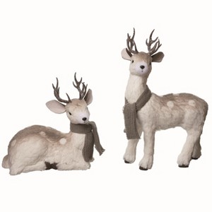 Transpac Foam 19.69 in. White Christmas Winter Fauns Set of 2 - 1 of 2