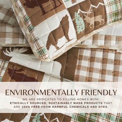 Rustic Woodland Hemlock Green and Brown Twin Quilt Set