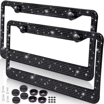 Zone Tech Shiny Bling Rhinestone License Plate Cover Frame –Classic Black Sparkly Crystal Bling Stainless Steel Car Novelty/License Plate Frame