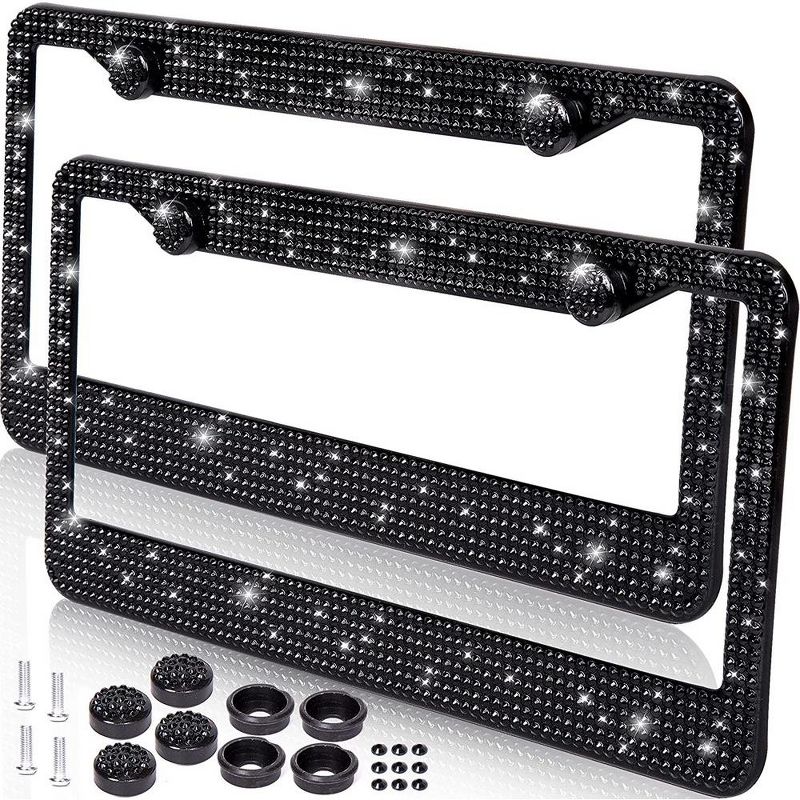 Zone Tech Shiny Bling Rhinestone License Plate Cover Frame –Classic Black Sparkly Crystal Bling Stainless Steel Car Novelty/License Plate Frame, 1 of 8