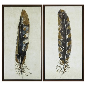 (Set of 2) 16.75" x 31.75" Gilded Feathers Canvas Wall Art Yellow: Urban Habitat, Modern Decor, Framed Digital Artwork - 1 of 4