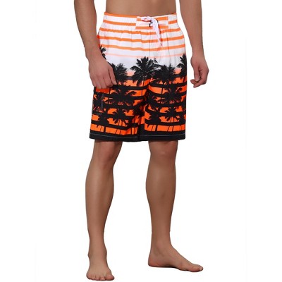 Lars Amadeus Men's Color Block Tropical Trees Printed Striped Beach Shorts Orange 34 — фото 4