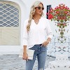 Womens Cute Notch V Neck T Shirts Ruffle 3/4 Length Sleeves Blouses Casual Loose Eyelet Tunics - 3 of 4