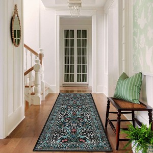 Washable Floral Print Botanical Rug Non Slip Low Pile Rug Soft Floor Cover Foldable Indoor Carpet for Living Room Bedroom Home Office - 1 of 4