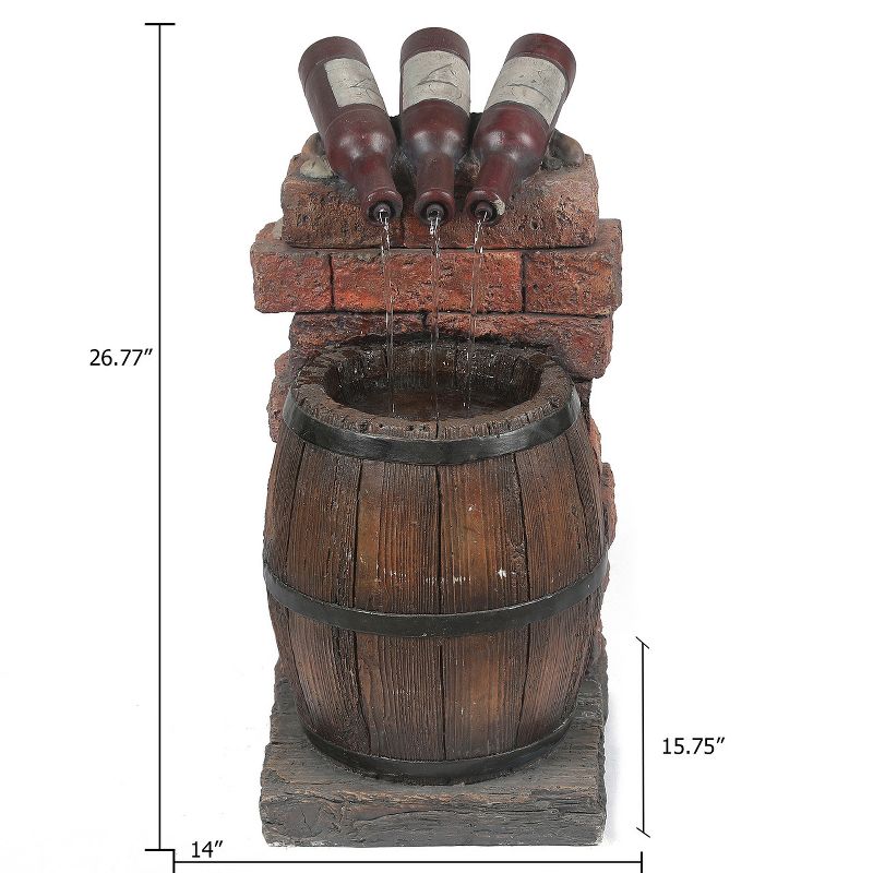 LuxenHome Resin Wine Bottle and Barrel Outdoor Fountain with LED Lights Brown, 6 of 8