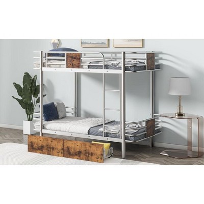 NicBex Twin XL over Twin XL Bunk Bed with MDF Board Guardrail and 2 Storage Drawers,Loft Bed with Ladder,Noise Reduced Bunk Beds for Bedroom