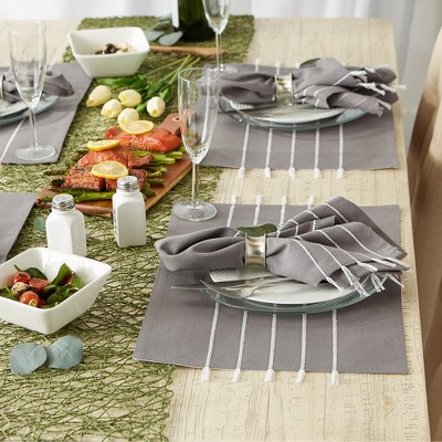 Gray and White Striped Cotton Tassel Placemats Set of 4
