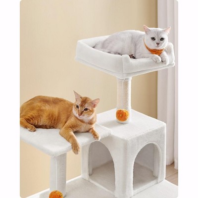 Cream White Multi-Level Cat Tree Tower with Hammock and Scratching Posts