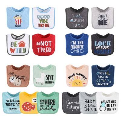 Image of The Peanutshell Baby Boy Terry Bibs, 18 Pack for Feeding, Teething, or Drooling|Funny Sayings/Hello Sunshine