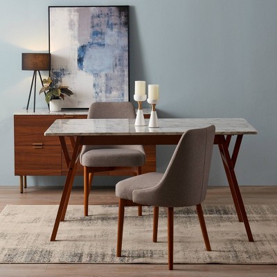 Ashton Faux Marble and Walnut Rectangular Dining Table