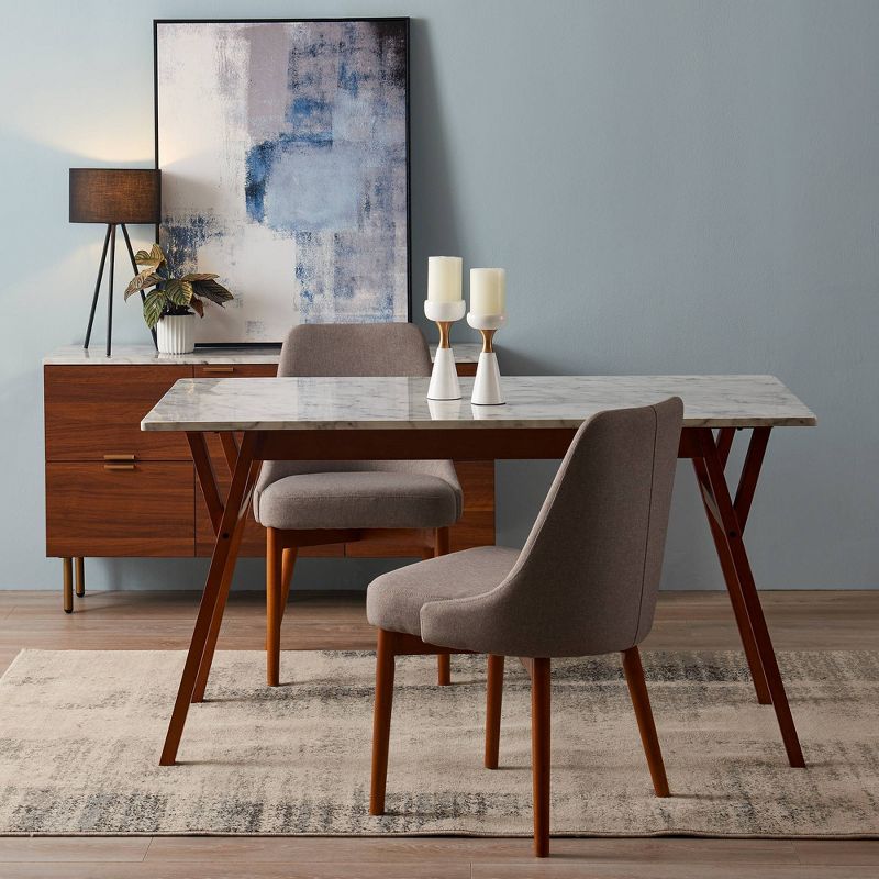 Ashton Rectangular Dining Table with Faux Marble Top Solid Wood Leg Walnut - Teamson Home, 6 of 12