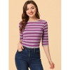 INSPIRE CHIC Women's Stripes Casual Basic Elbow Sleeves Boat Neck Slim Fit T-Shirts - 2 of 4