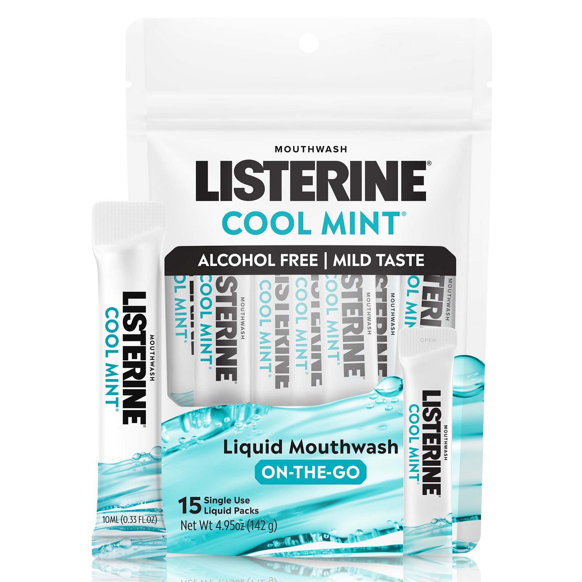 Listerine On-The-Go Alcohol-Free Cool Mint Mouthwash Packets - 0.33 fl oz/15ct