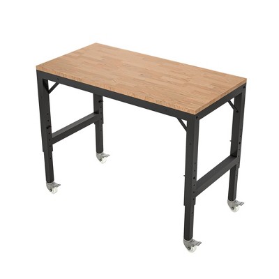 Maggift Adjustable Work Stands with Metal Frame and Wheels, Heavy Duty Sawhorses for Workshop, Garage, Home, Office , Brown, 48"*23.62"*39.37"