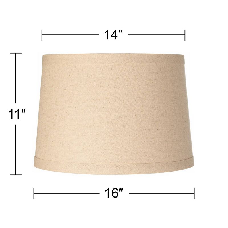 Springcrest Burlap Medium Drum Lamp Shade 14" Top x 16" Bottom x 11" High (Spider) Replacement with Harp and Finial, 5 of 9