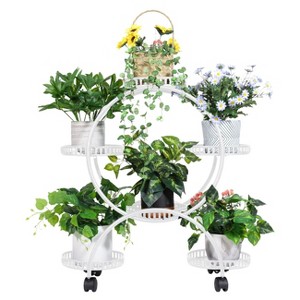 Artloge 4 Tier Modern Metal Plant Stand Rolling Trolley Dispaly Shelf Flower Pot Holder Rack with Lockable Wheels for Home Garden Balcony Decor - 1 of 4