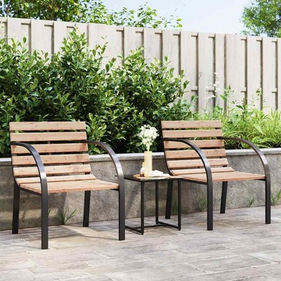vidaXL Garden Chair Set of 2 Brown Wood seat and backrest, steel frame