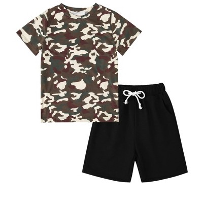 Little Kid Shorts Sets Kids Summer Beach Outfit  Pulm Leaves Pattren Short Sleeve Shirt Top with Shorts Suits