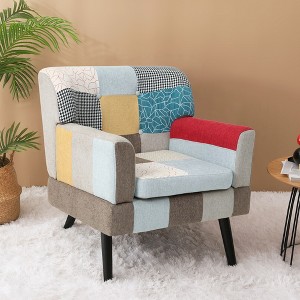 Vynxaria Colorful Splicing Cloth Accent Chair, Solid Wood Frame (250lbs Capacity), Easy Assembly for Living Room/Bedroom/Study - 1 of 4