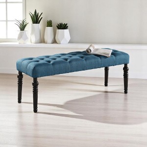 Mshliw 48" Tufted Fabric Dining Bench with Turned Wood Legs, Upholstered Entryway or Bedroom Bench for Dining Room Seating, Classic Modern Style - 1 of 4