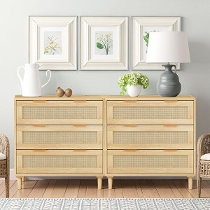 3-Drawers Rattan Storage Cabinet Rattan Drawer, CENGHU Nightstand, Coffee Bar Cabinet, for Bedroom, Living Room, Dining Room, Hallways - 1 of 4