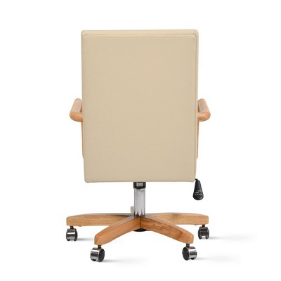 Dumont Cream Beige Leather and Natural Wood High Back Executive Office Chair