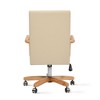 Dumont Modern Farmhouse High Back Executive Home Office Chair, Neutral Cream Beige Leather & Natural Wood - 3 of 4