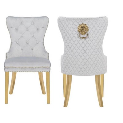 Vynxaria Simba Gold 2-Piece Dining Chair Set - Navy Velvet with Elegant Gold Legs