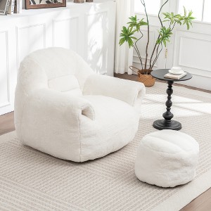 LIVAREEmlen Comfy Bean Bag Sofa with Back Support and Footstool,Faux Fur Bean Bag Chair,Stuffed Floor Sofa for Living Room,Bedroom,Apartment - 1 of 4