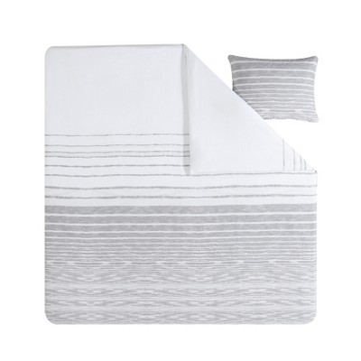 King Grey Cotton Abstract Stripe Duvet Cover Set