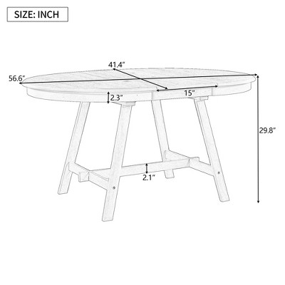 Gulches Natural Wood Wash Extendable Round Dining Table, Solid Wood & MDF, 41.4"-56.6" Adjustable, 200LBS Capacity