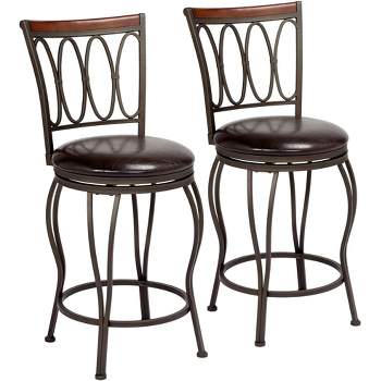 Elm Lane Bronze Metal Swivel Bar Stools Set of 2 Brown 24" High Traditional with Backrest Footrest for Kitchen Counter Island Home