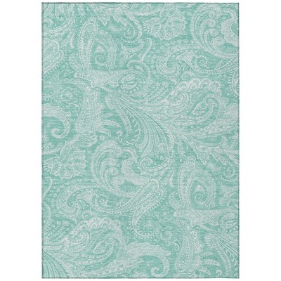 Teal Blue And Ivory Paisley Washable Indoor Outdoor Area Rug