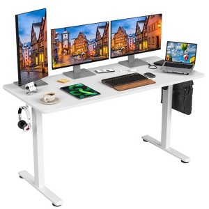 NicBex 55" Electric Height Adjustable Standing Desk,Sit Stand Computer Desk with Sturdy Steel Frame,Hooks,Home Office Desk with Splice Board,White - 1 of 4
