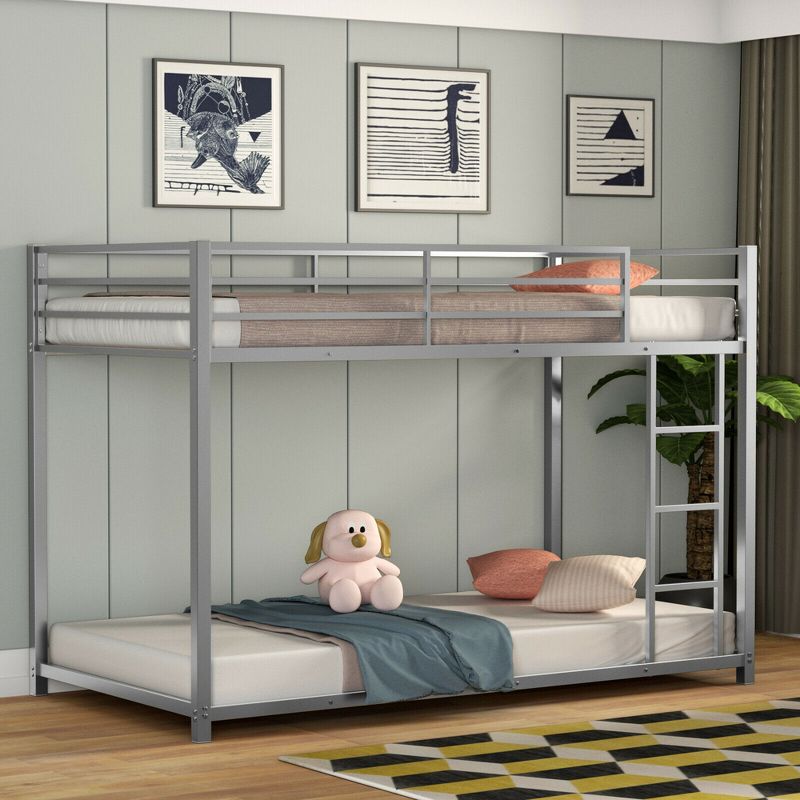 Costway Twin Bunk Bed Twin Over Frame Platform W/ Guard Rails & Side Ladder Silver, 3 of 9