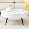 FURNIinspire Coffee Tables Marble-Patterned MDF Round Coffee Table With Black Metal Legs, Adjustable Feet, Round Table Design, White, 32"*32"*14" - 2 of 4
