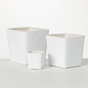 Sullivans Ribbed Square Ceramic Planter Set of 3, 6"H, 5.25"H & 3"H White - 1 of 4