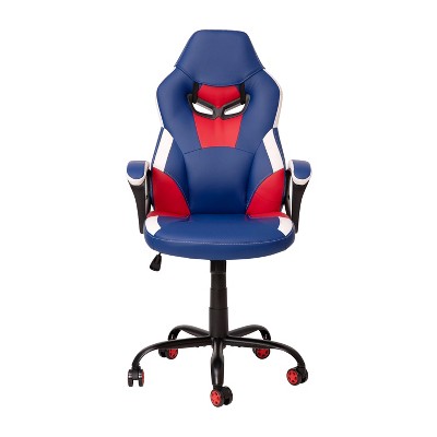 Blue and Red Ergonomic Racing Style Gaming Chair with Adjustable Arms