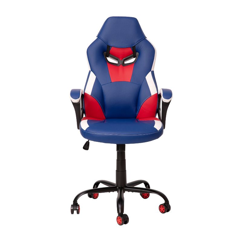 Emma and Oliver Faux Leather Ergonomic High Back Gaming Chair with Adjustable Seat Height, Lumbar Support and Padded Arms in Red, White & Blue, 5 of 15