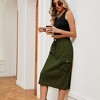 KOJOOIN Women's Utility Denim Midi Skirt Washed Stretch A-Line Workwear Button Down Skirt - 3 of 4
