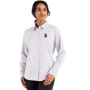 Cutter & Buck Boston Red Sox Skyline Recycled Gingham Womens Long Sleeve  Spread Collar Dress Shirt : Target