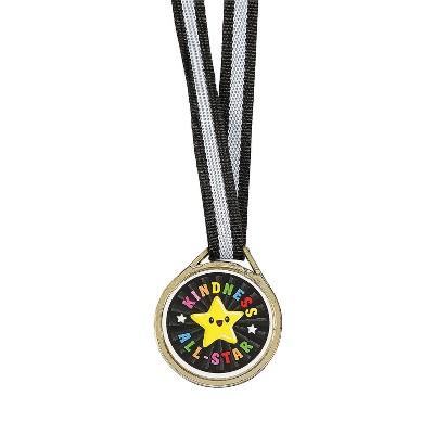 Fun Express 1 1/2" SEL Kindness All-Star Award Medals with Black & White Ribbon - 12 Pc.